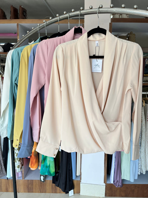 Casual V-Neck Wrap Long Sleeves Blouse